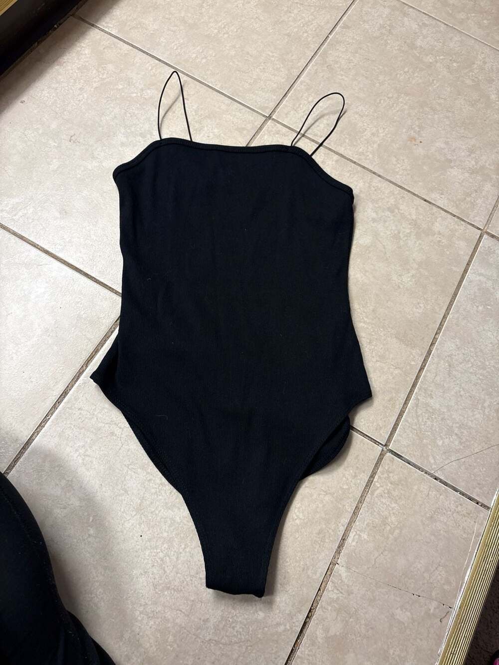 Wild Fable Black Ribbed Spaghetti Strap Bodysuit